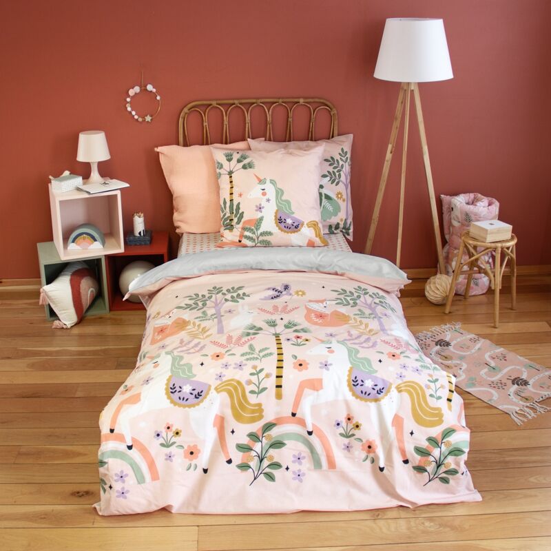 foto del prodotto biancheria da letto in cotone reversibile stampata unicorno ballerina 140cm