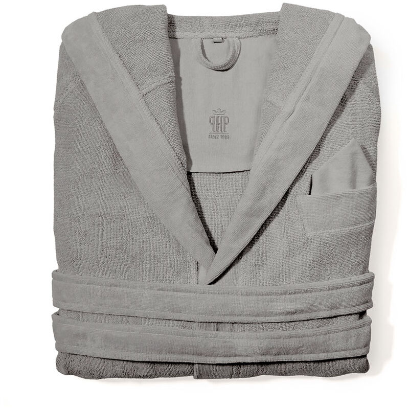 foto del prodotto biancheriaweb accappatoio con cappuccio e tasche in spugna mod. joy tinta unita carbonio, misuras mcolorecarbonio