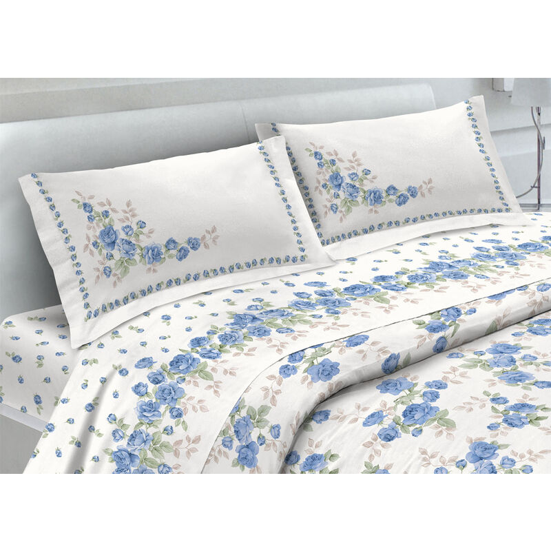 foto del prodotto biancheriaweb completo lenzuola in 100 cotone fantasia cloe, misurasingolocoloreazzurro