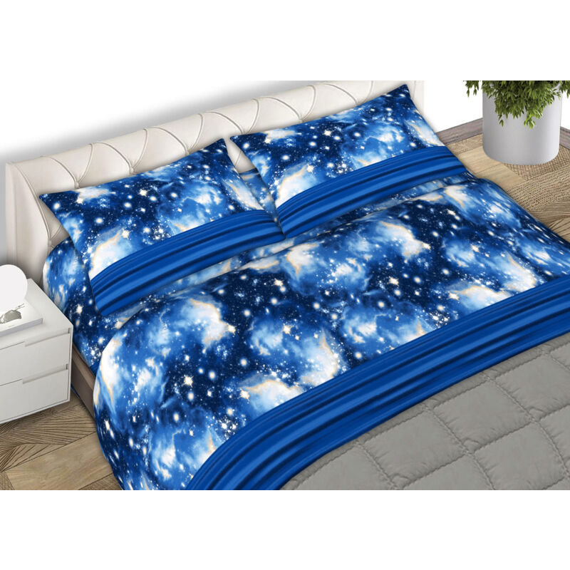 foto del prodotto biancheriaweb completo lenzuola letto 100 cotone made italy disegno universe cn, misurasingolocoloreuniverse