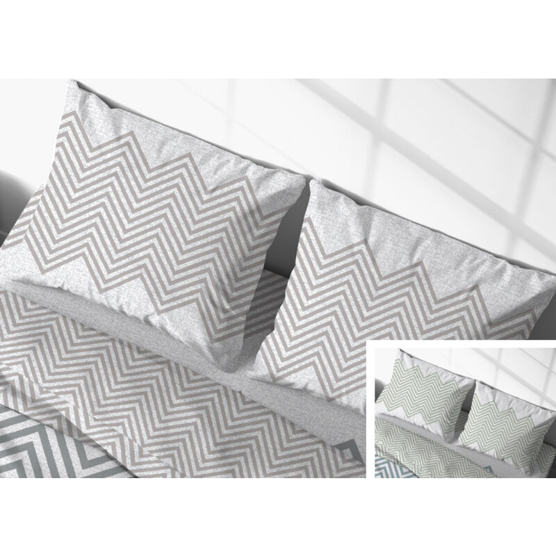 foto del prodotto biancheriaweb coppia federe cuscino letto bottoni laterali 100 cotone disegno zig zag gi, misurafederecolorebeige