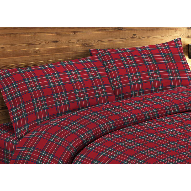 foto del prodotto biancheriaweb coppia federe letto in 100 cotone dis. scozzese kilt gi bottoni laterali