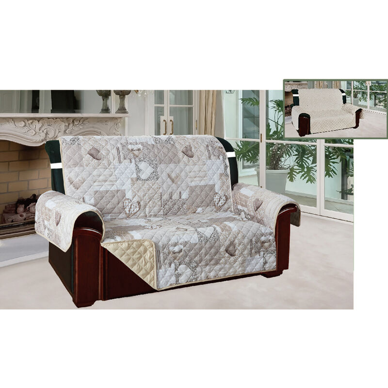 foto del prodotto biancheriaweb copridivano e copripoltrona trapuntato reversibile modello kino colore beige, misurapoltronacolorebeige
