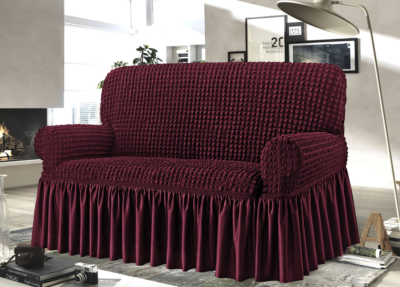 foto del prodotto biancheriaweb copridivano elasticizzato arricciato con volants tinta unita luxory bordeaux, misura4 posticolorebordeaux