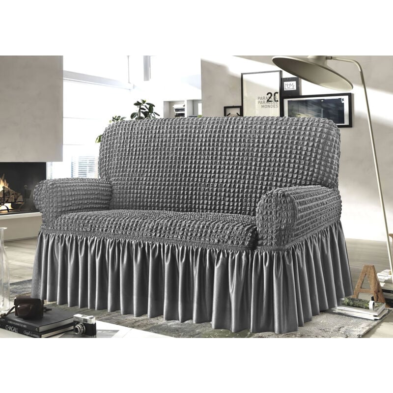 foto del prodotto biancheriaweb copridivano elasticizzato arricciato con volants tinta unita luxory grigio chiaro, misurapoltronacoloregrigio ch