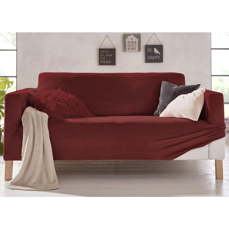 foto del prodotto biancheriaweb copridivano elasticizzato effetto velluto modello morbidissimo colore granata, misurapoltronacoloregranata