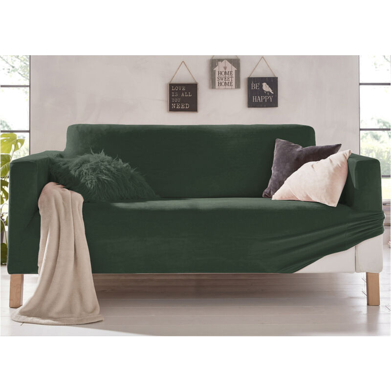 foto del prodotto biancheriaweb copridivano elasticizzato effetto velluto modello morbidissimo colore verde, misura3 posticoloreverde