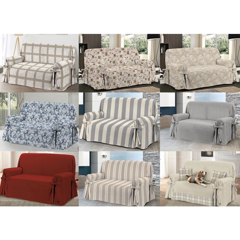 foto del prodotto biancheriaweb copridivano fodera telo protezione divano con laccetti fiocco varie fantasie, misurapoltronacolorelord beige