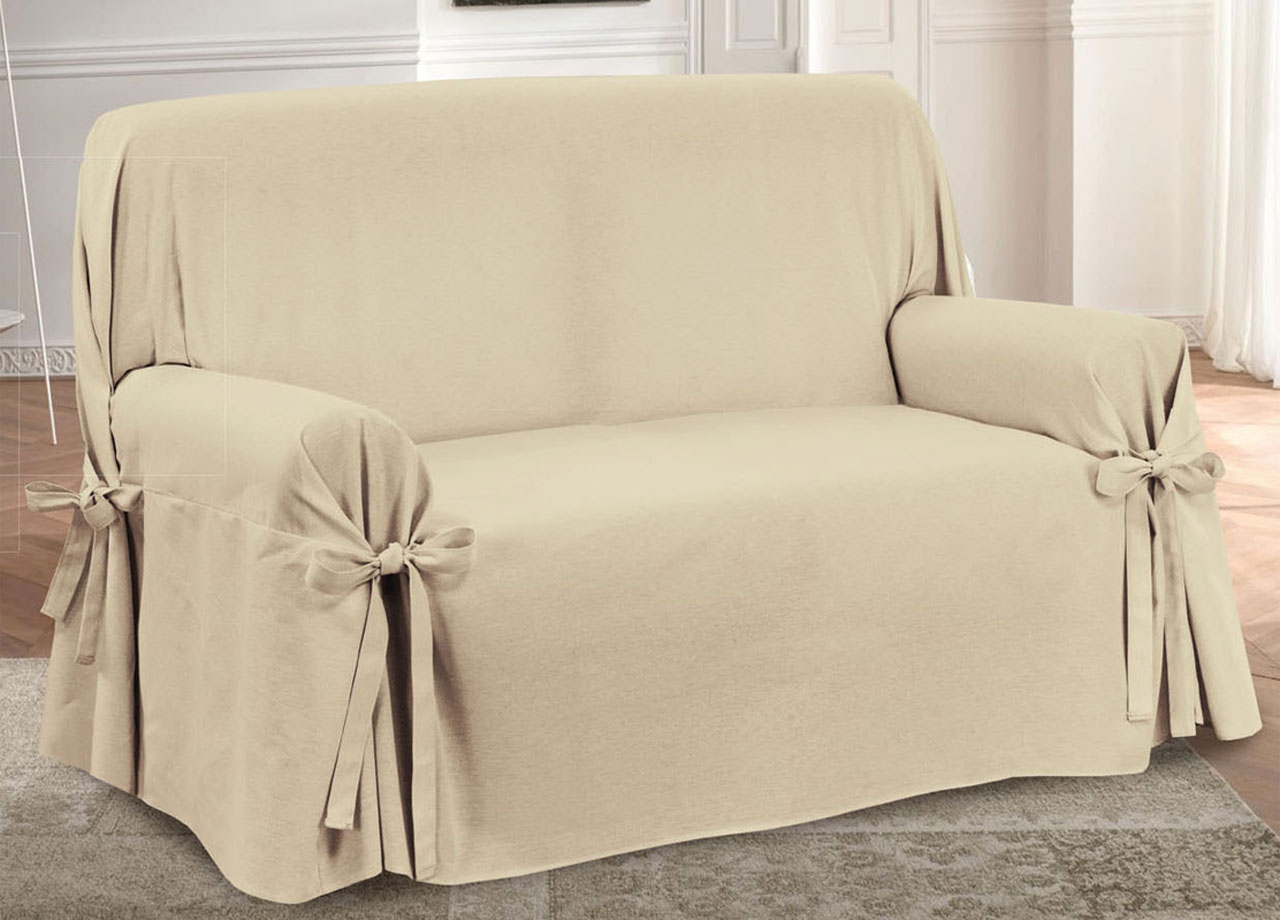 foto del prodotto biancheriaweb copridivano fodera telo protezione divano con laccetti fiocco varie fantasie, misurapoltronacoloreprez beige
