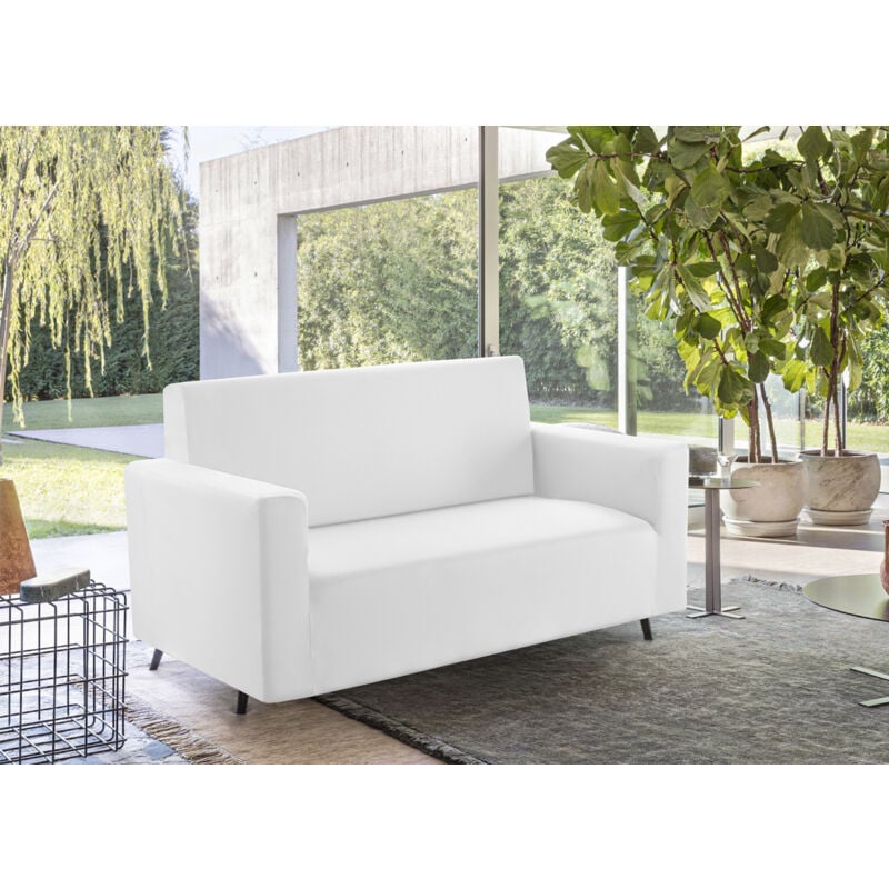 foto del prodotto biancheriaweb copridivano tinta unita elasticizzato antimacchia modello sagomato colore bianco, misurapoltronacolorebianco