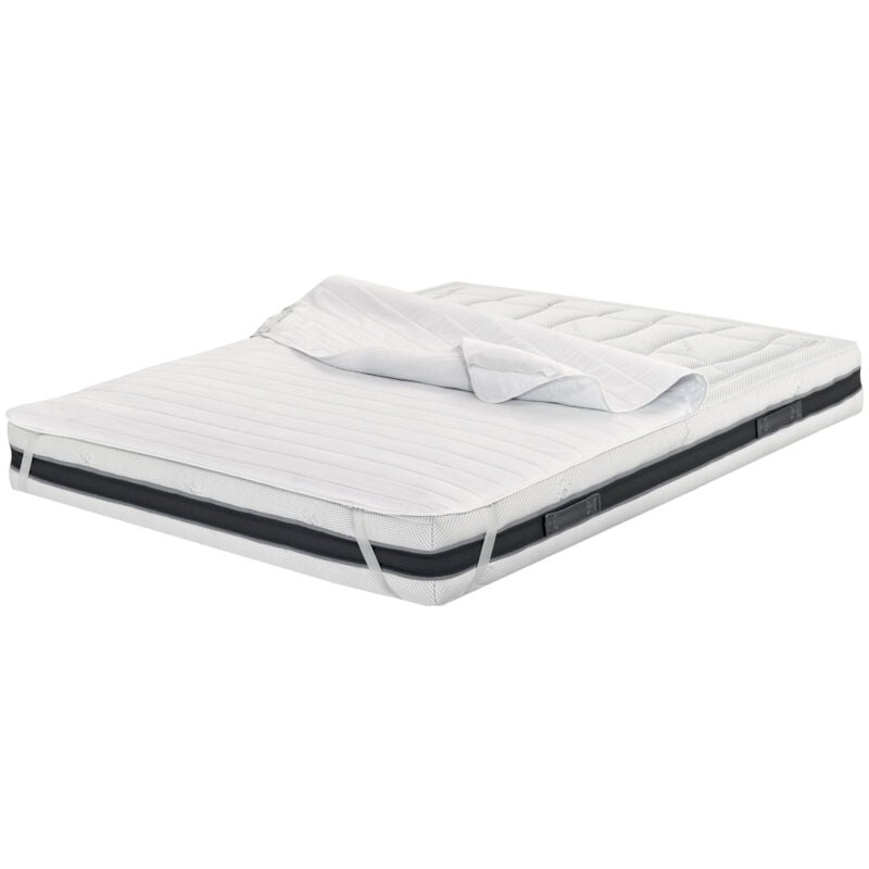 foto del prodotto biancheriaweb coprimaterasso trapuntato antibatterico con elastici agli angoli modello relax, misurapiazza e mezzacolorebianco