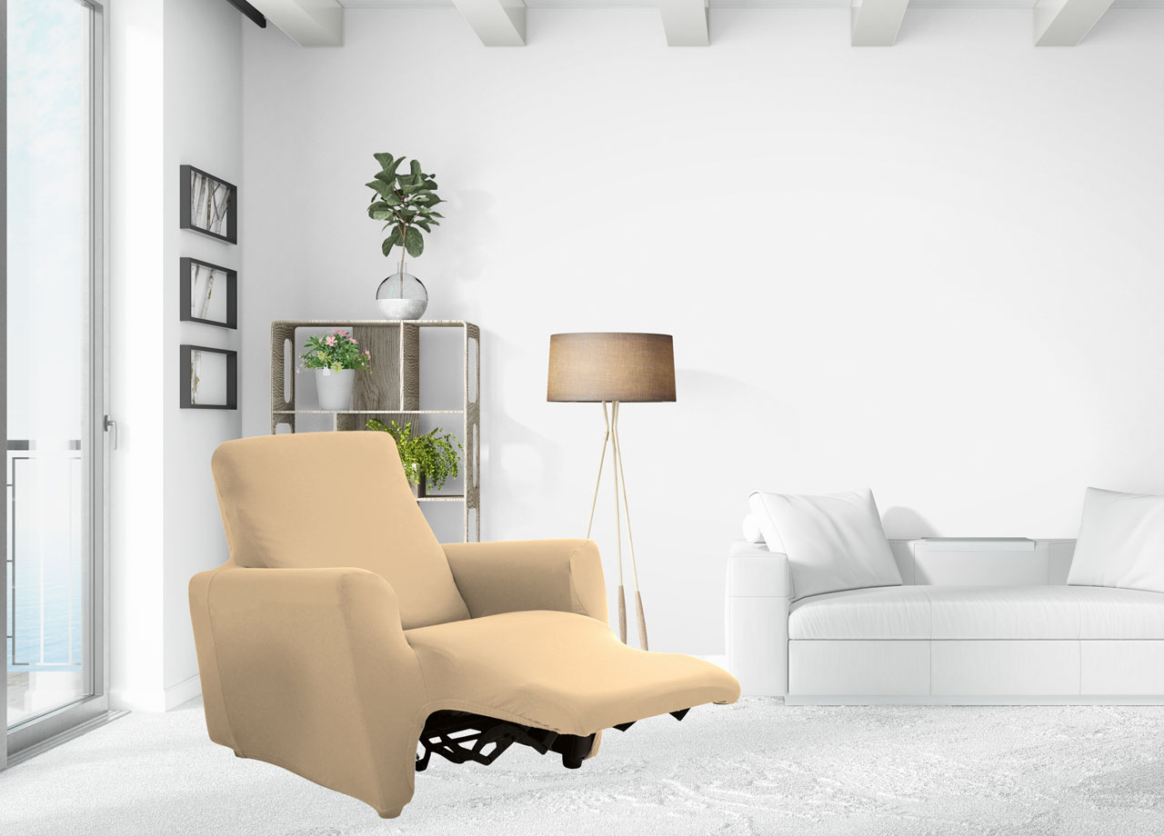 foto del prodotto biancheriaweb copripoltrona reclinabile elasticizzato antimacchia magic tinta unita panna poltrona relax idrorepellente