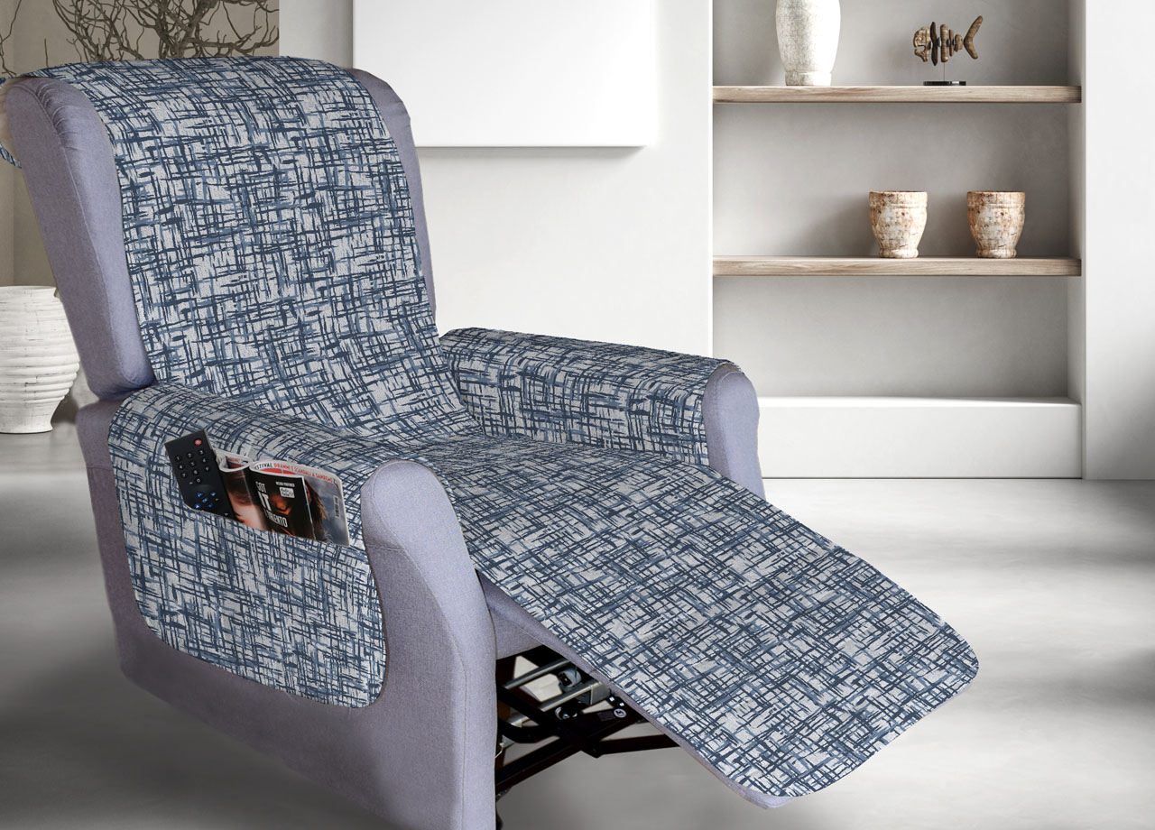 foto del prodotto biancheriaweb copripoltrona reclinabile trapuntata reticolo poltrona relax rigata linea pensieri delicati, misurapoltronacoloreblu