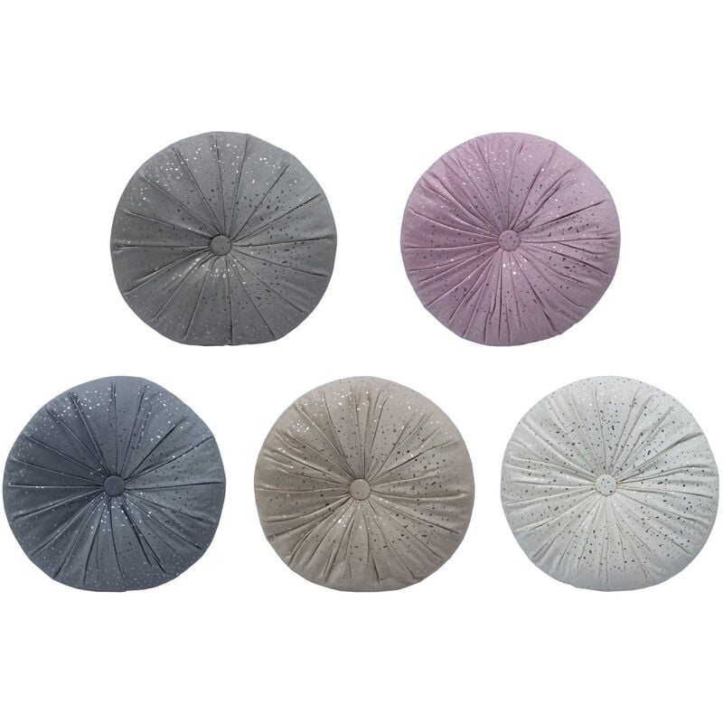 foto del prodotto biancheriaweb cuscino arredo imbottito effetto velluto rotondo a pieghe plissettato con lurex, misura38x38colorerosa