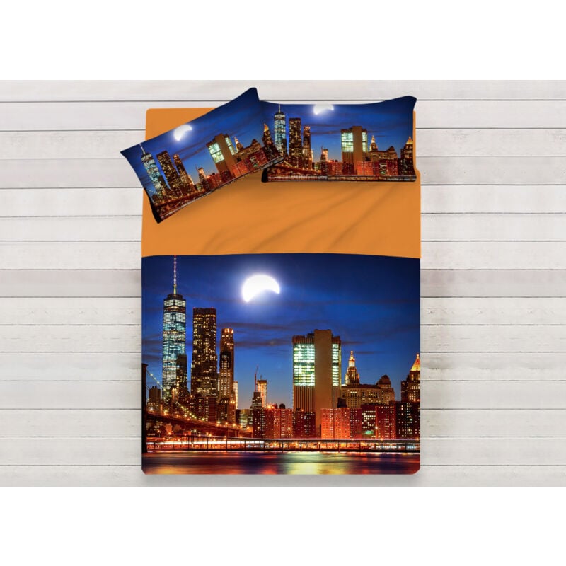 foto del prodotto biancheriaweb lenzuola copriletto letto sogni d oro 100 cotone disegno city moon d69, misurasingolocolorecity moon d69