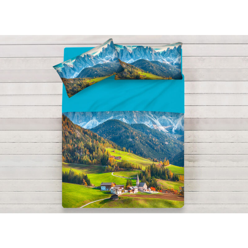 foto del prodotto biancheriaweb lenzuola copriletto letto sogni d oro 100 cotone disegno mountain d71, misurasingolocoloremountain d71