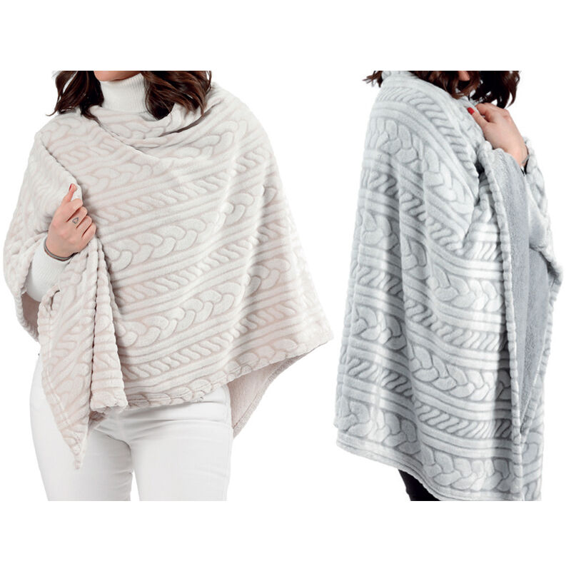 foto del prodotto biancheriaweb poncho felpa plaid coperta retro agnellato sherpa inverno caldo dis. maglia, misuraponchocoloregrigio