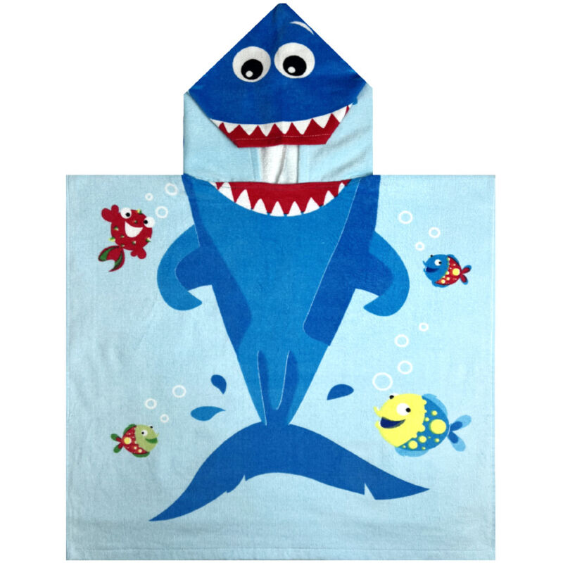 foto del prodotto biancheriaweb poncho mare per bambini per spiaggia in morbida spugna disegno squalo