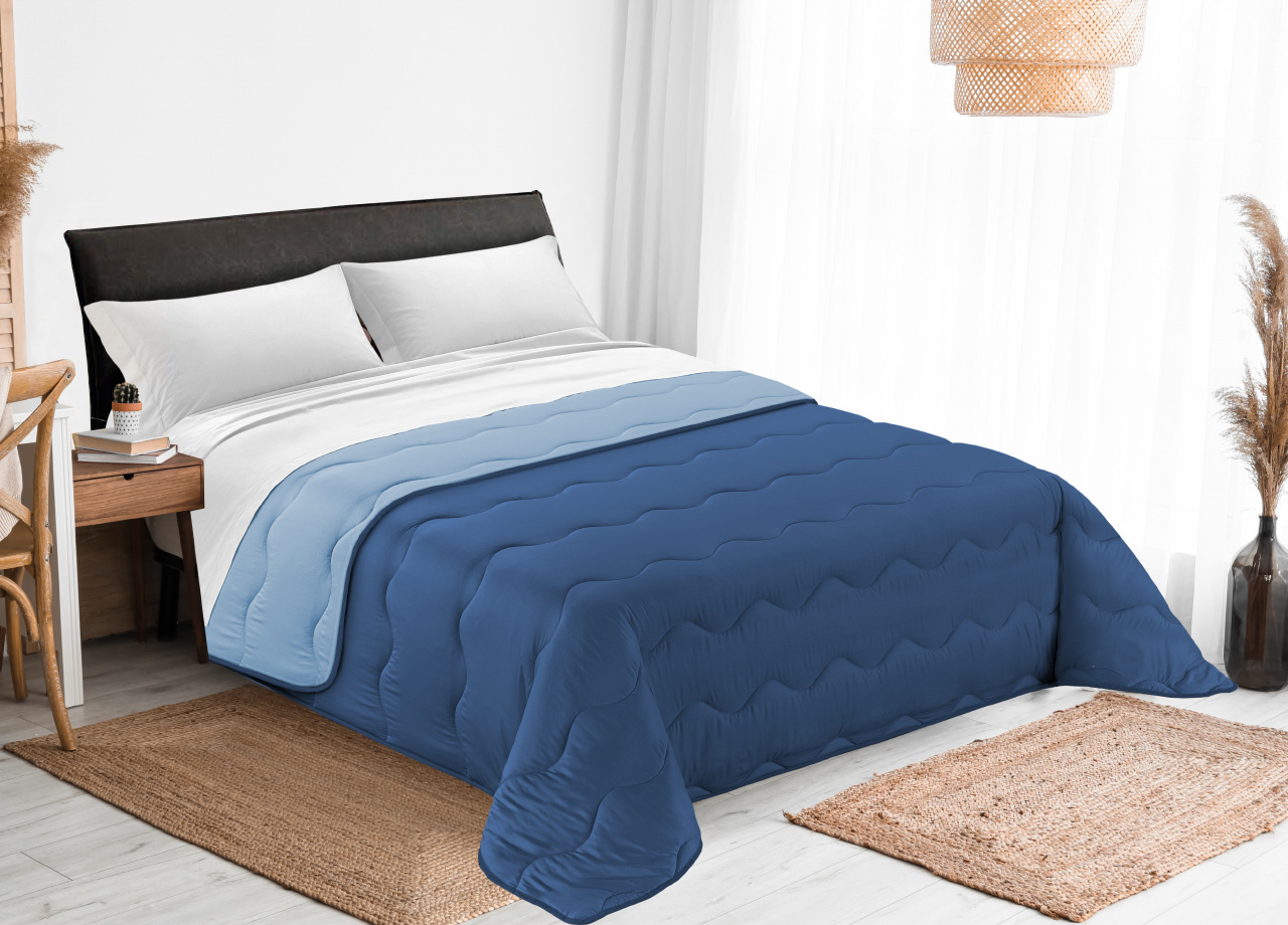 foto del prodotto biancheriaweb quilt trapuntino piumino estivo 100gr mq diadema bicolor double face, misuramatrimonialecoloreblu azzurro