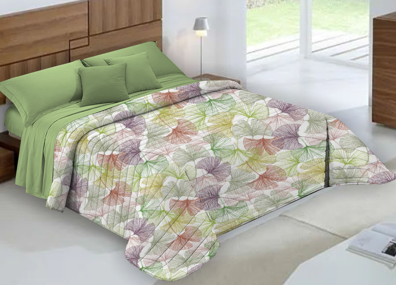 foto del prodotto biancheriaweb quilt trapuntino piumino estivo 100gr mq microfibra diadema ginko, misurapiazza e mezzacoloreverde d6