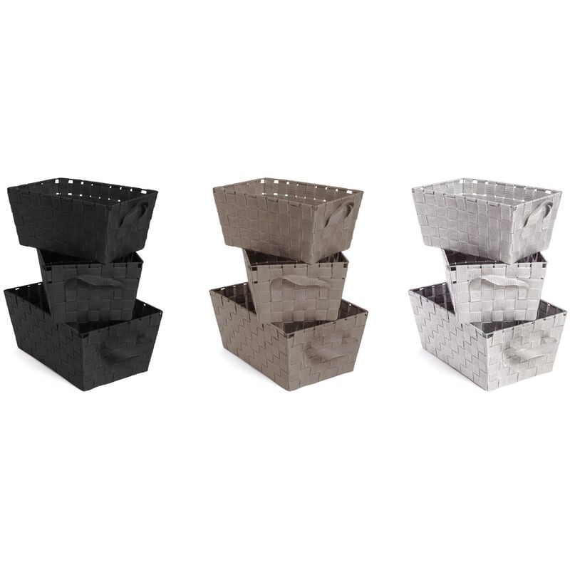 foto del prodotto biancheriaweb set 3 pezzi contenitore rattan big con maniglie decorativo cestino portaoggetti, misurabigcolorenero