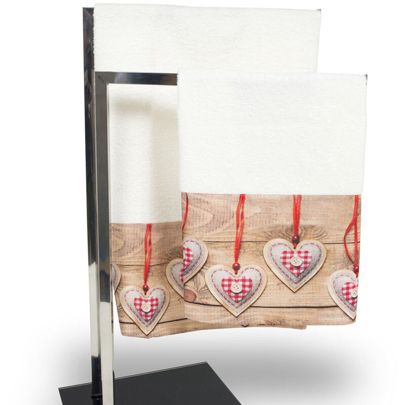 foto del prodotto biancheriaweb set asciugamani e teli bagno in stampa digitale linea fresh dis. cuore di pezza 34, misuracopiolacolorecuore pezza