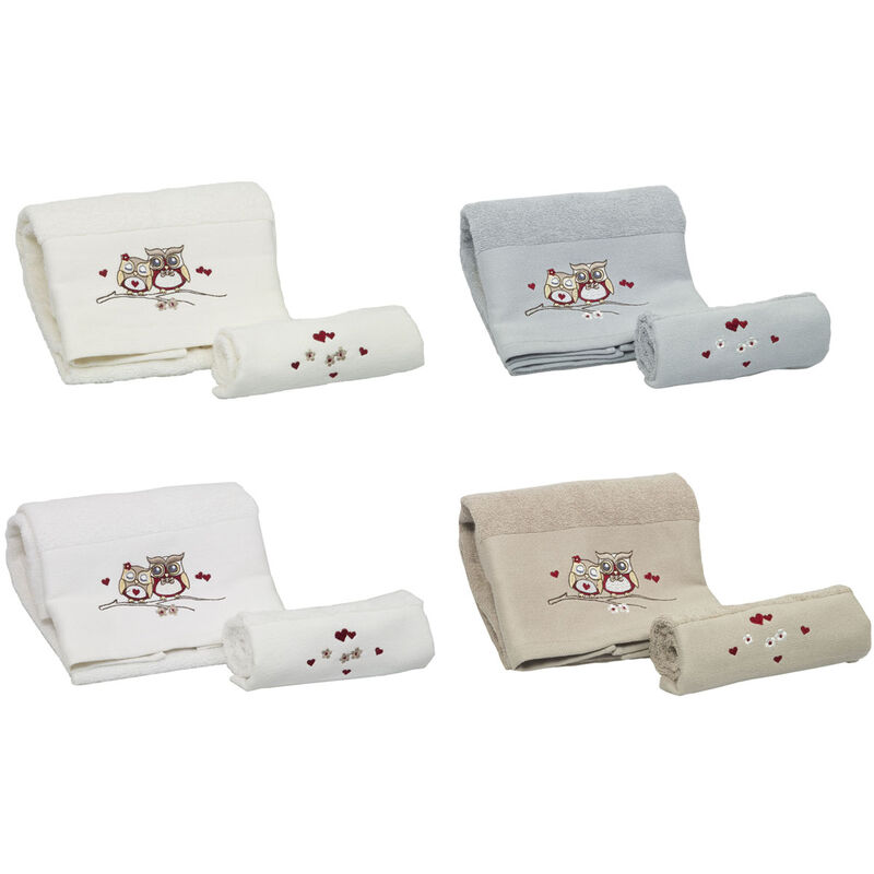 foto del prodotto biancheriaweb set asciugamano copiola salvietta bagno in spugna 100 cotone mod gufetti, misuracopiolacolorepanna