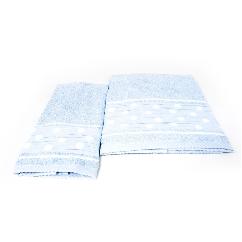 foto del prodotto biancheriaweb set asciugamano copiola salvietta bagno in spugna 100 cotone mod pois azzurro