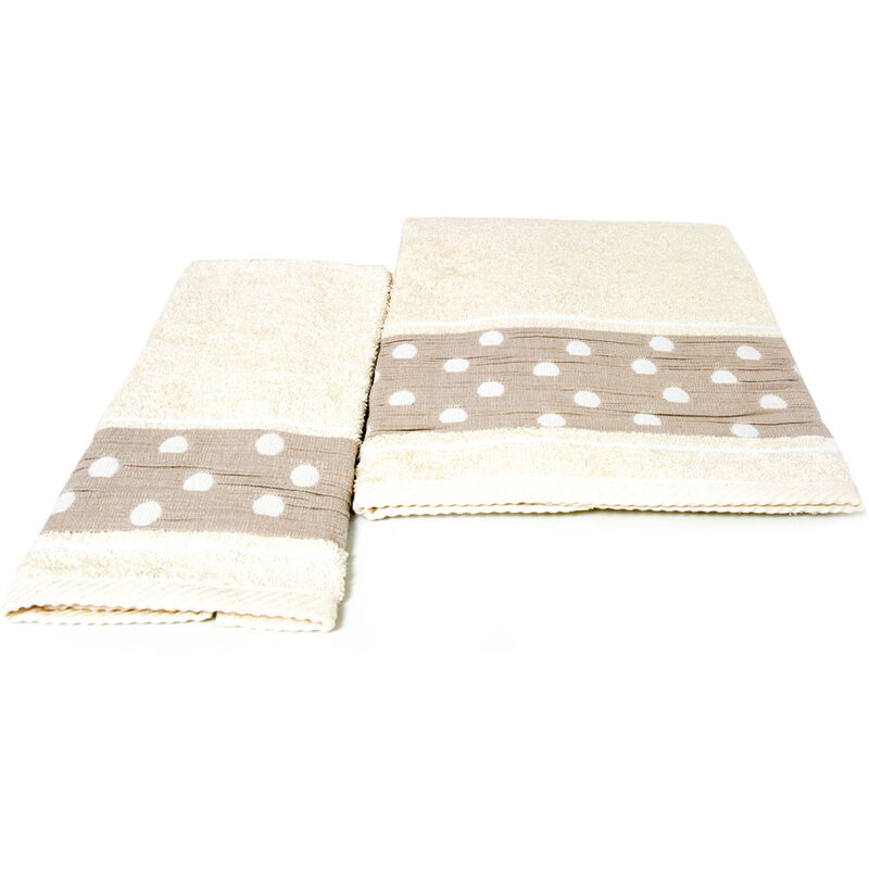 foto del prodotto biancheriaweb set asciugamano copiola salvietta bagno in spugna 100 cotone mod pois beige
