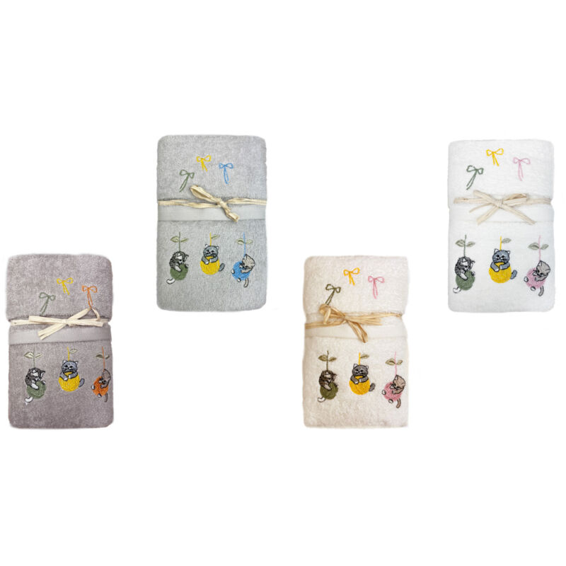 foto del prodotto biancheriaweb set asciugamano copiola salvietta bagno spugna 100 cotone gatto gomitolo, misuracopiolacolorepanna