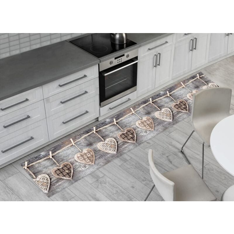 foto del prodotto biancheriaweb tappeto passatoia cucina retro antiscivolo runner corsia antisfilo sottolavello fantasia shabby love stampa digitale disegno cuori
