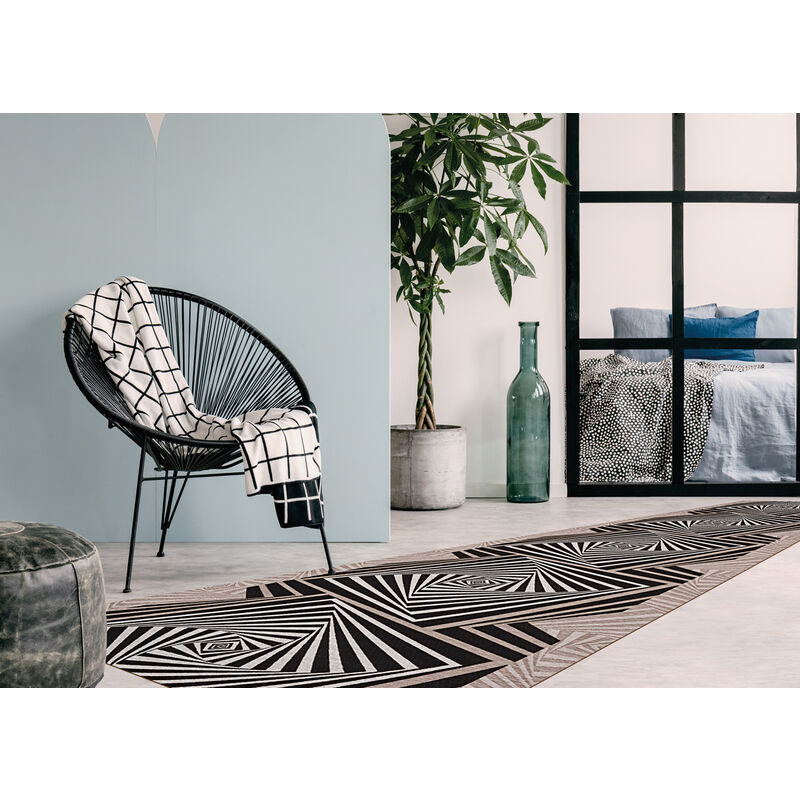 foto del prodotto biancheriaweb tappeto passatoia in tessuto jacquard linea emozioni disegno optical nero, misura57x50colorenero