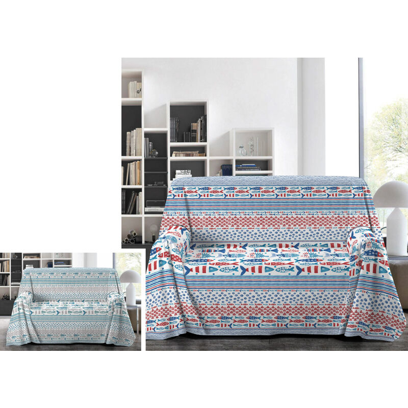 foto del prodotto biancheriaweb telo arredo granfoulard copritutto 100 cotone copriletto multiuso pescetti ob, misura2 piazzecoloreverde