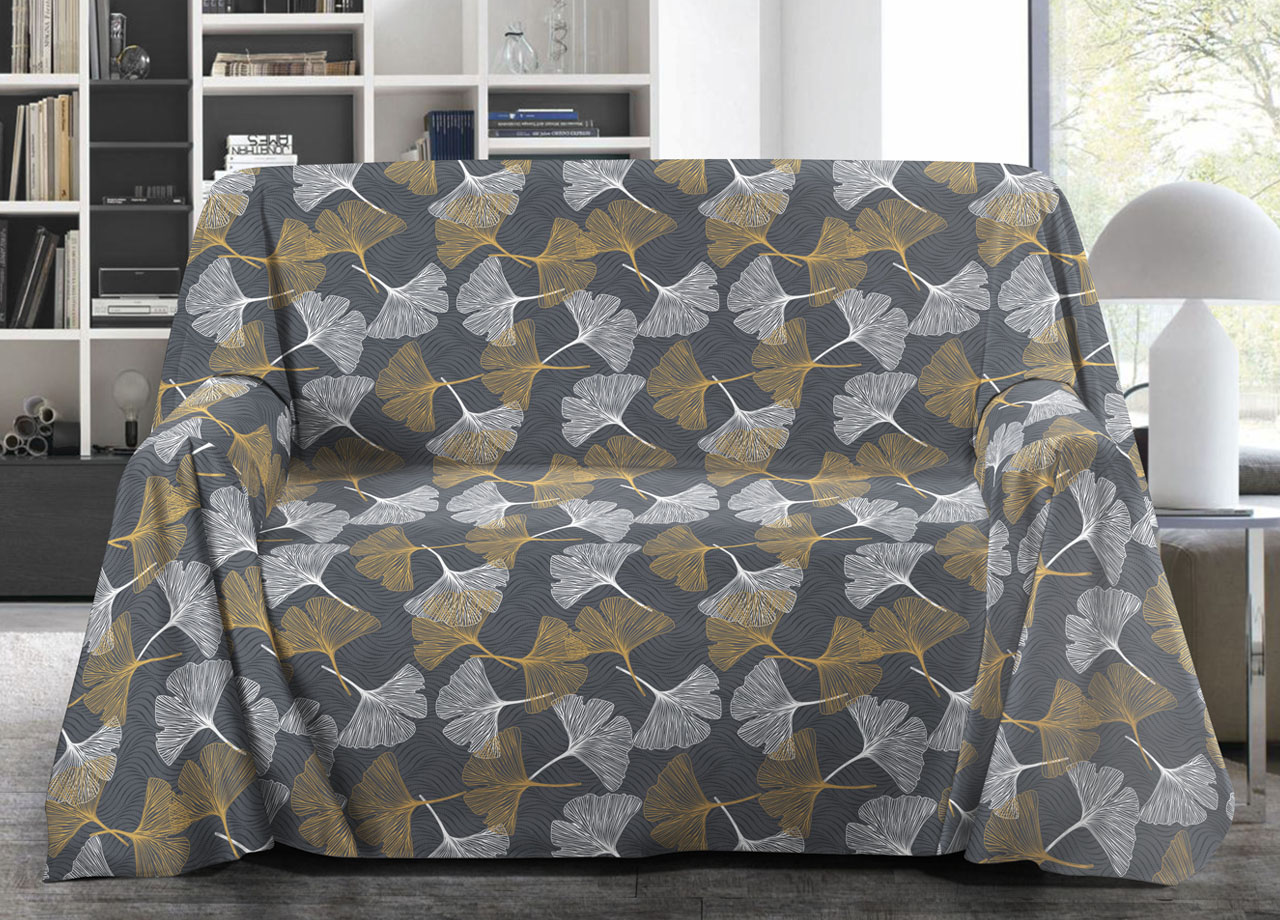 foto del prodotto biancheriaweb telo arredo granfoulard copritutto salvadivano 100 cotone dis. ginko, misurasingolocoloregiallo
