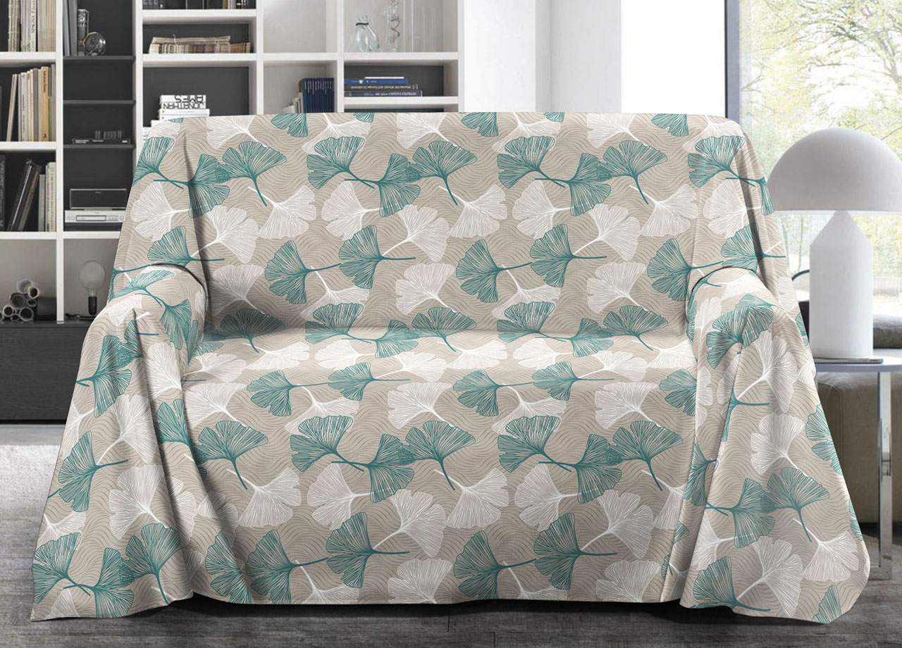 foto del prodotto biancheriaweb telo arredo granfoulard copritutto salvadivano 100 cotone dis. ginko, misurasingolocoloreverde