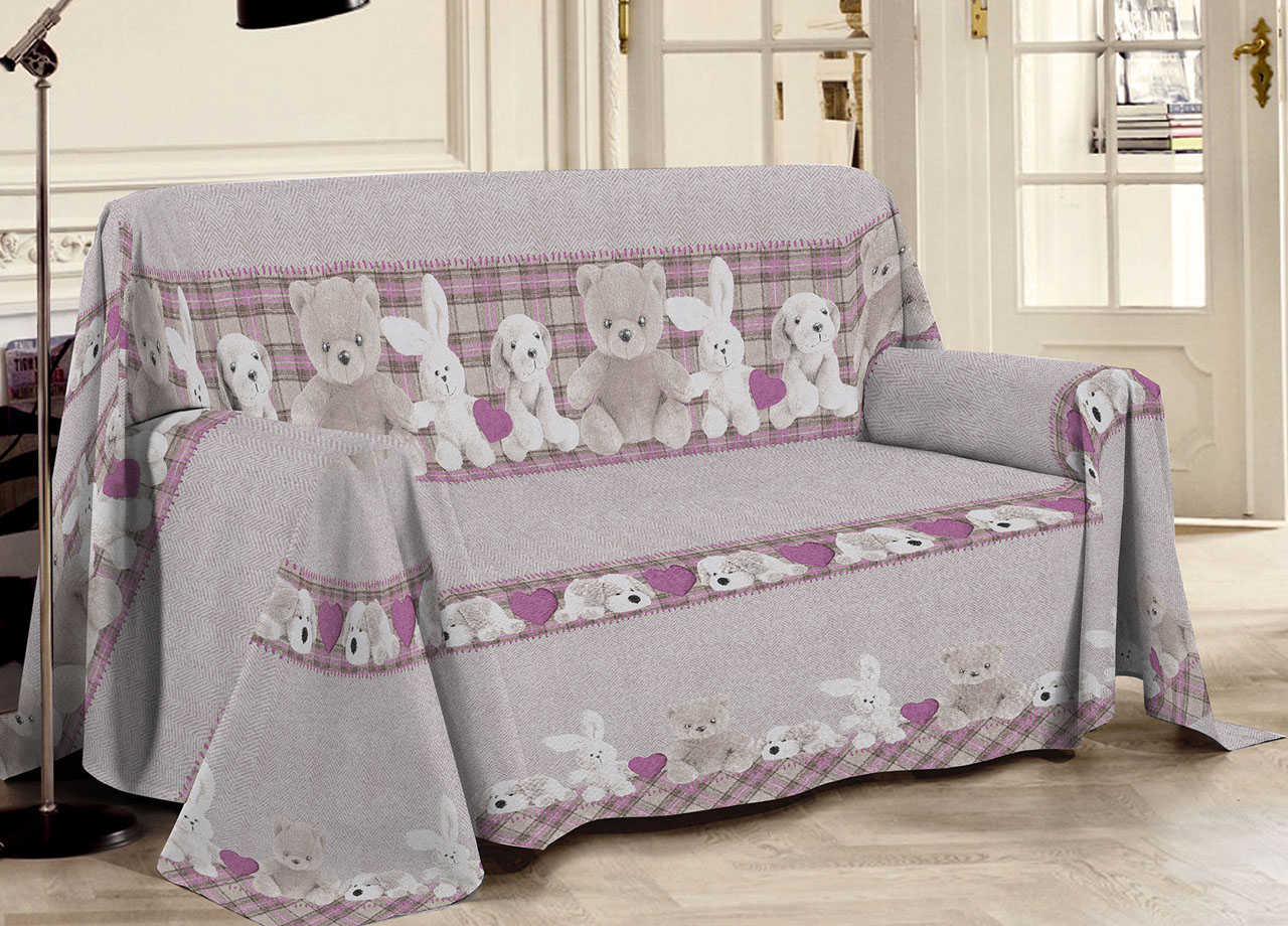 foto del prodotto biancheriaweb telo arredo multiuso linea pensieri delicati in 100 cotone disegno peluches, misuramatrimonialecolorerosa
