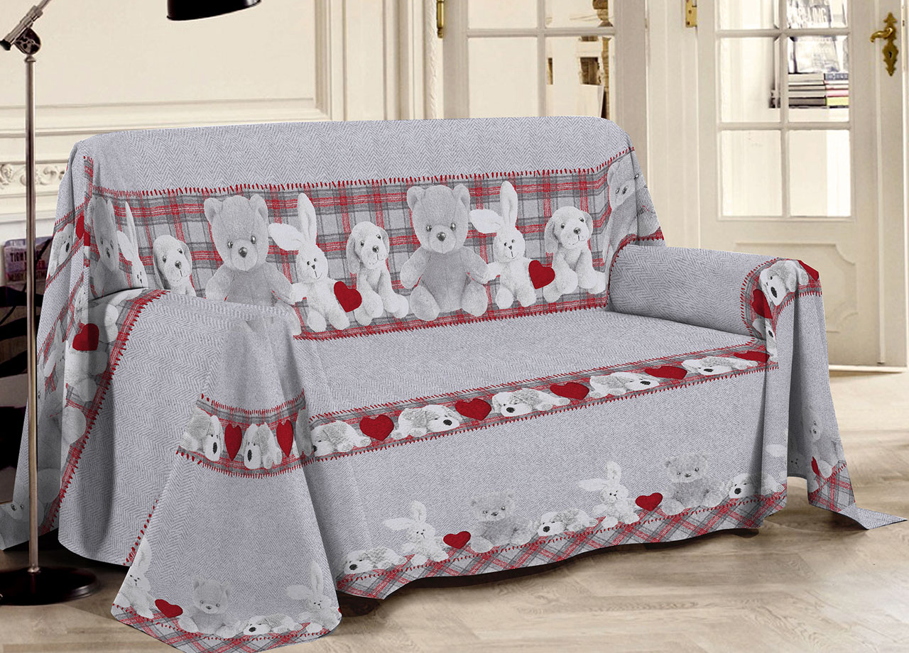 foto del prodotto biancheriaweb telo arredo multiuso linea pensieri delicati in 100 cotone disegno peluches, misuramatrimonialecolorerosso