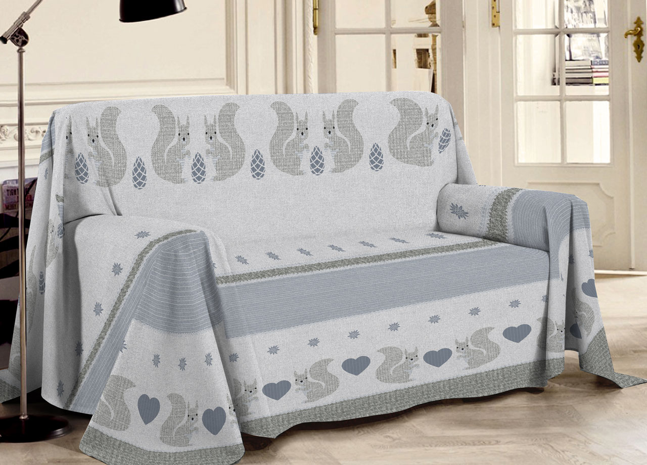foto del prodotto biancheriaweb telo arredo multiuso linea pensieri delicati in 100 cotone disegno scoiattolo, misuramatrimonialecoloregrigio