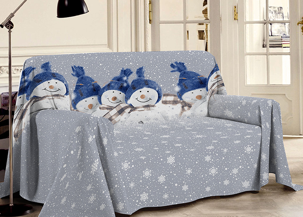 foto del prodotto biancheriaweb telo arredo multiuso linea pensieri delicati in 100 cotone disegno snowman, misuramatrimonialecoloreblu