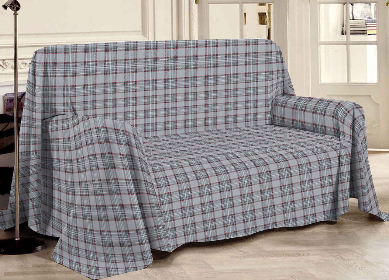 foto del prodotto biancheriaweb telo arredo multiuso linea pensieri delicati in 100 cotone disegno tartan, misuramatrimonialecoloregrigio