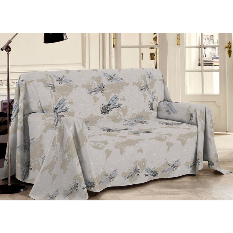foto del prodotto biancheriaweb telo arredo multiuso linea pensieri delicati in cotone disegno aerei beige, misuramatrimonialecolorebeige