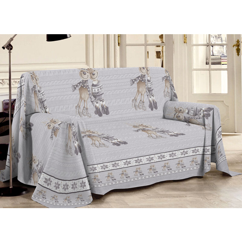 foto del prodotto biancheriaweb telo arredo multiuso linea pensieri delicati in cotone disegno renna grigio, misuramatrimonialecoloregrigio