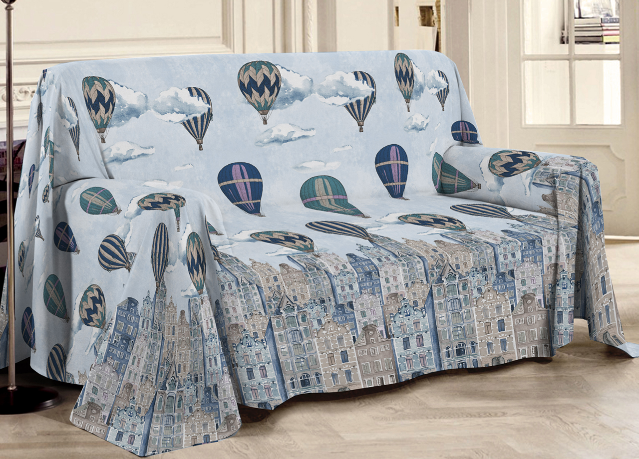 foto del prodotto biancheriaweb telo arredo multiuso linea pensieri delicati in cotone disegno volare azzurro, misuramatrimonialecoloreazzurro