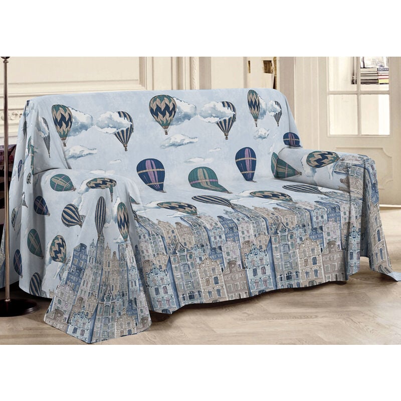 foto del prodotto biancheriaweb telo arredo multiuso linea pensieri delicati in cotone disegno volare azzurro, misurasingolocoloreazzurro