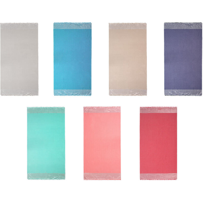 foto del prodotto biancheriaweb telo mare fouta spiaggia 100 cotone modello lurex con pon pon, misuratelo marecoloreverde acqua