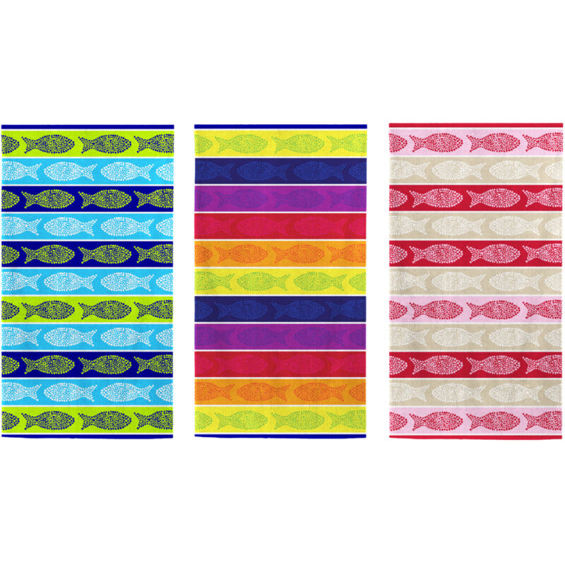 foto del prodotto biancheriaweb telo mare jacquard spugna asciugamano spiaggia disegno fish pois, misuratelo marecoloremulticolore