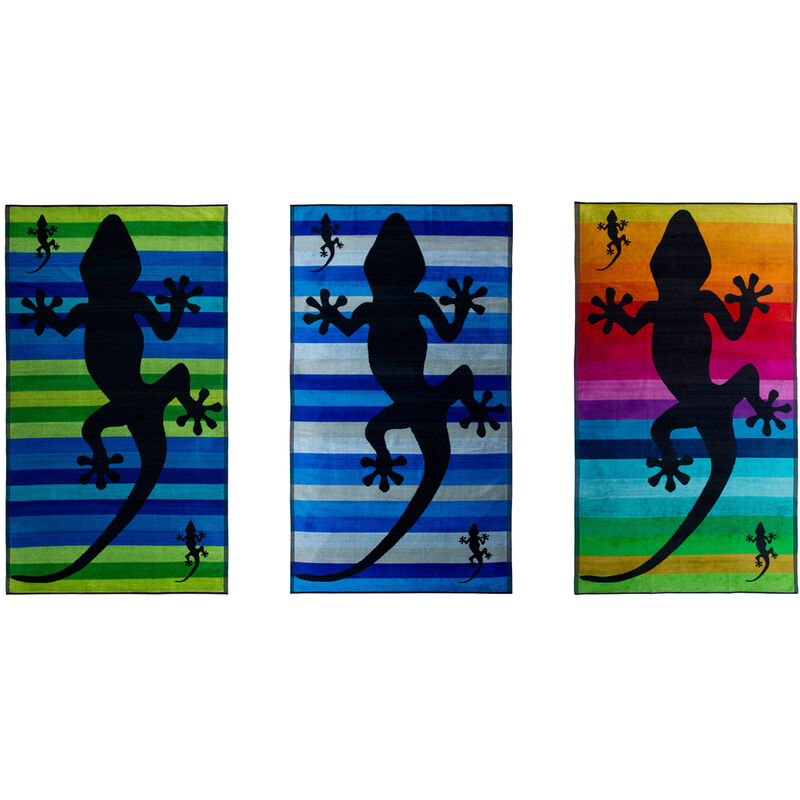 foto del prodotto biancheriaweb telo mare jacquard spugna asciugamano spiaggia disegno geko stripe, misuratelo marecoloreblu