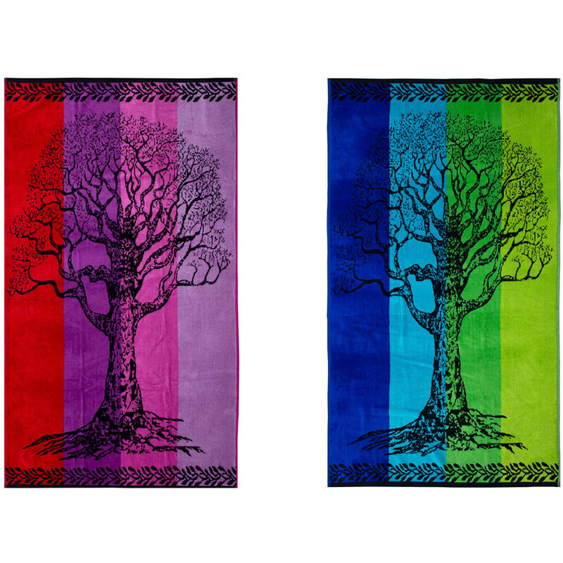 foto del prodotto biancheriaweb telo mare jacquard spugna asciugamano spiaggia disegno life tree, misuratelo marecoloreverde