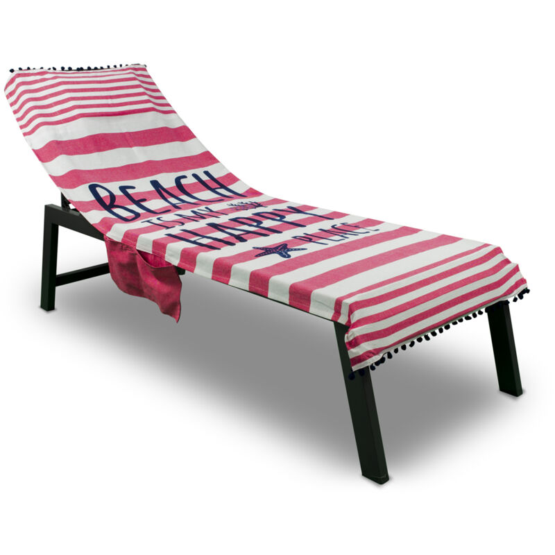 foto del prodotto biancheriaweb telo mare lettino spiaggia piscina con cuscino e tasche happy place coral