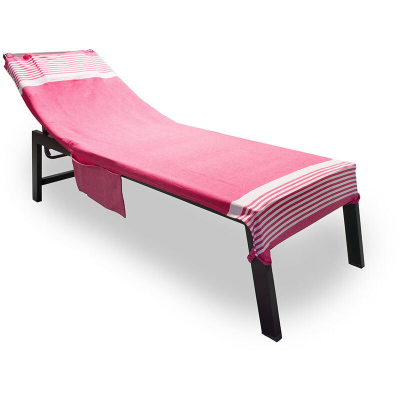 foto del prodotto biancheriaweb telo mare lettino spiaggia piscina con cuscino e tasche modello palau fucsia